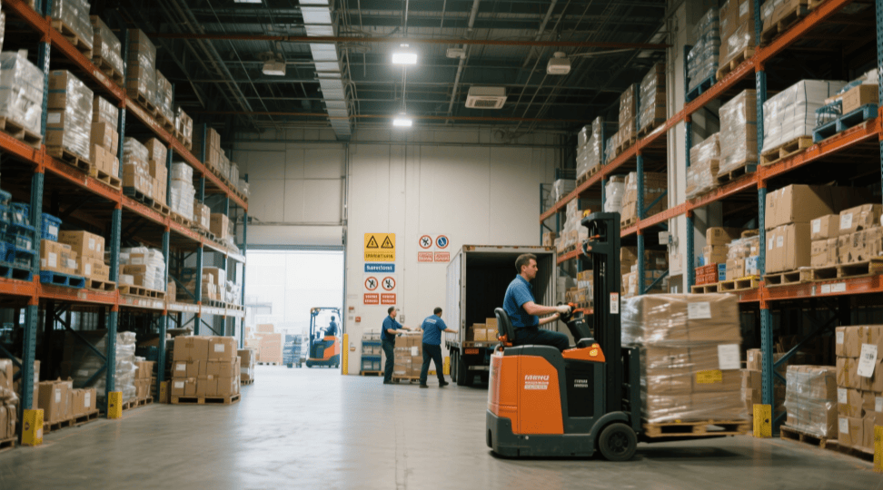 Warehouse workers loading goods onto a truck for streamlined supply chain operations