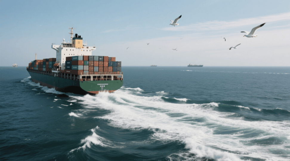 Container ship transporting goods across international waters for cost-effective sea freight logistics