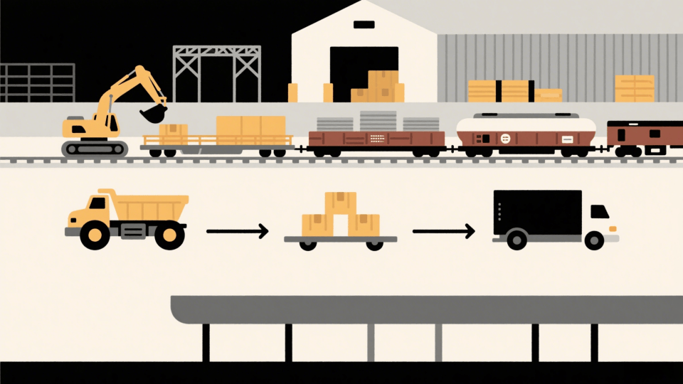 Infographic of multimodal retail logistics: air, sea, rail and road Infographic showing multimodal retail logistics solutions combining air freight, ocean shipping, rail freight and road transport