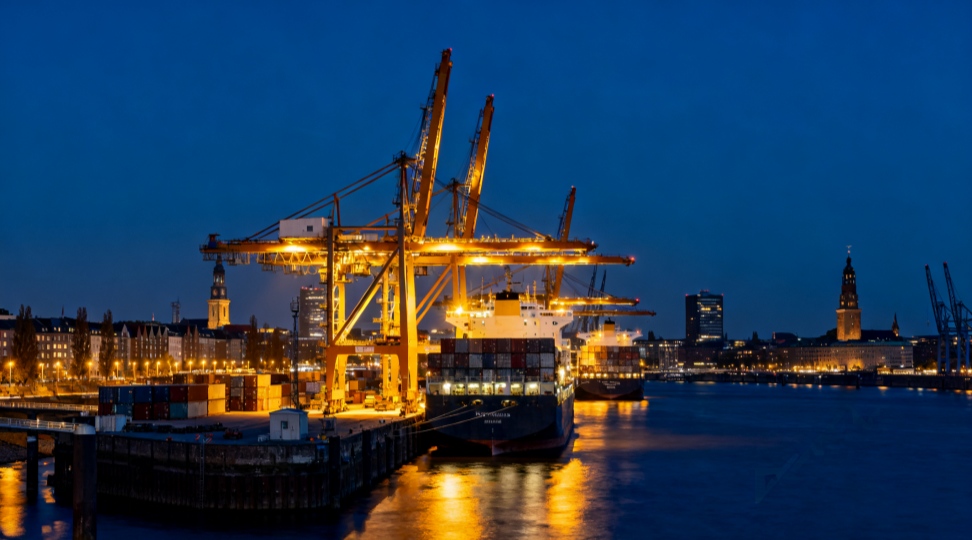Night View of Hamburg Port
