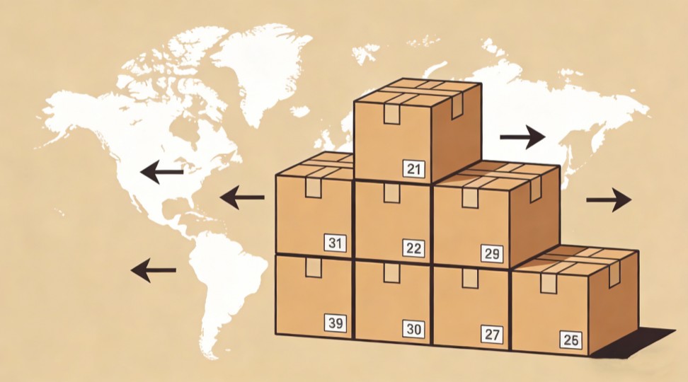 Illustration of product classification (HS codes) and international routes Infographic representing HS code classification and global routes